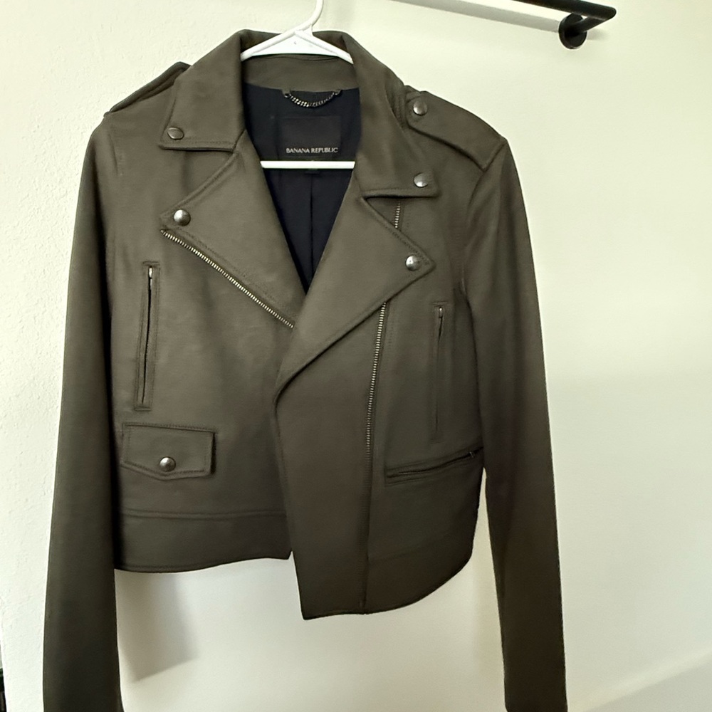 Banana Republic Olive Faux Suede Moto Jacket - Size Small